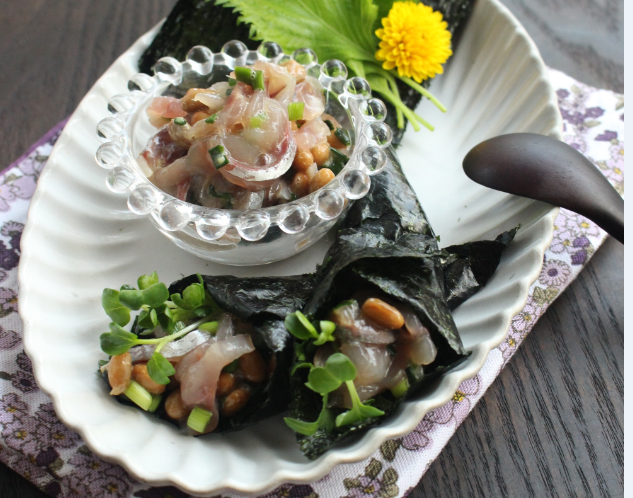 液体塩こうじで旨みアップ！鯵の納豆巻き☆