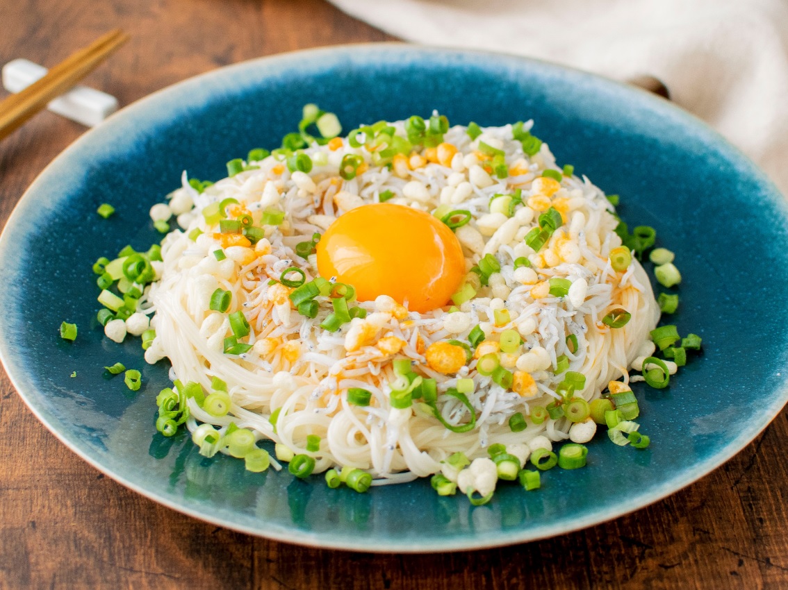 ねぎとしらすの油そば風そうめん☀