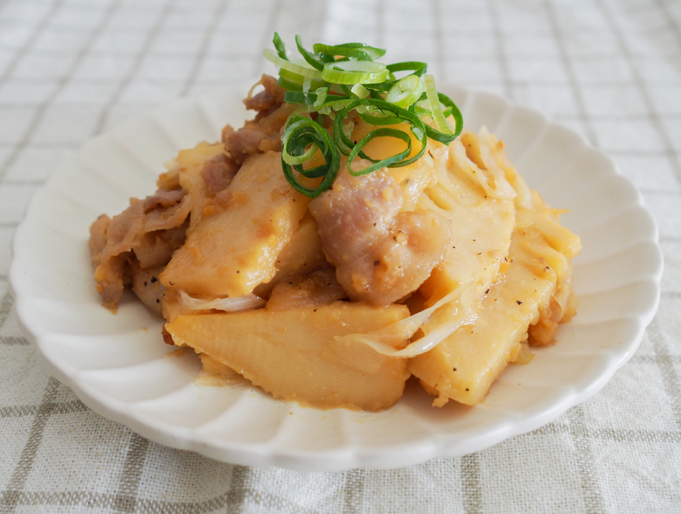 たけのこと豚肉のにんにくみそ炒め