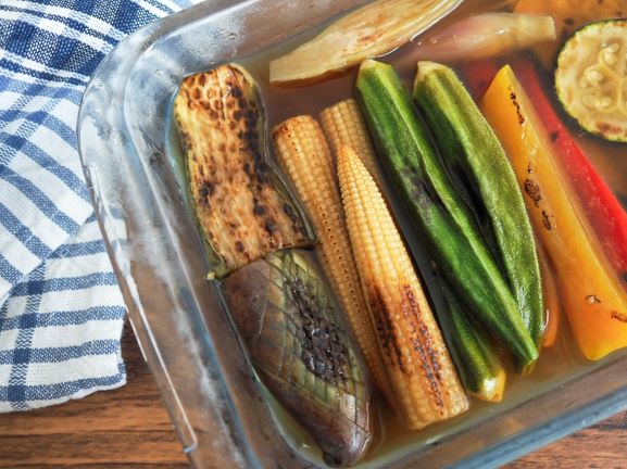 夏野菜の塩こうじ焼きびたし🍆