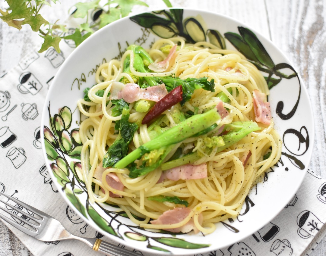 液体塩こうじで菜の花とベーコンのパスタ☆